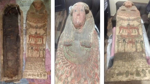 ضبط 4 أشخاص بحوزتهم تابوت داخله مومياء بالبدرشين