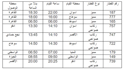 مواعيد القطارات المميزة